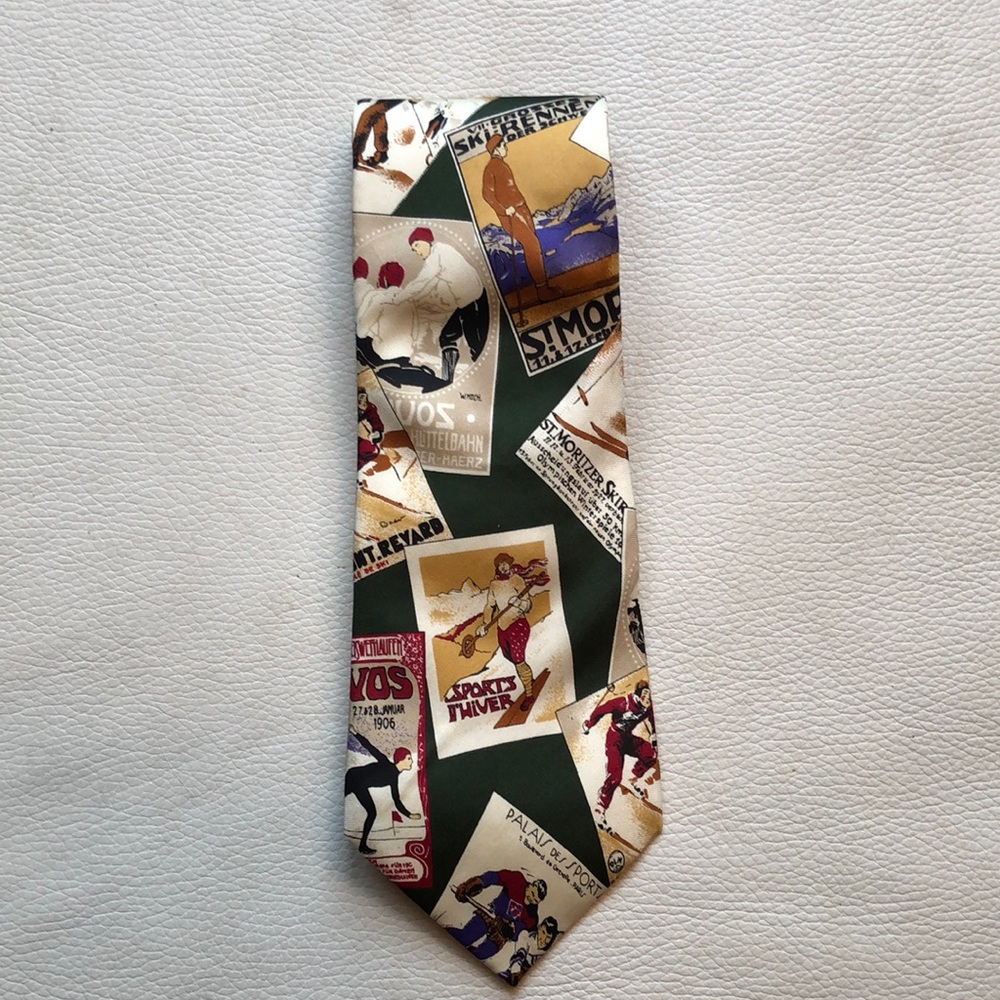 Lord & Taylor green/cream/red 💯 silk mens tie